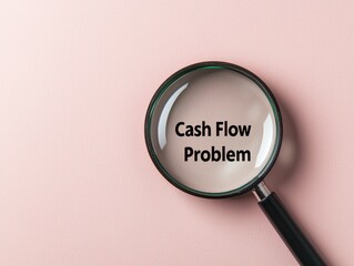 Liquidity issues Concept. Magnifying glass highlighting a cash flow problem on a pink background.