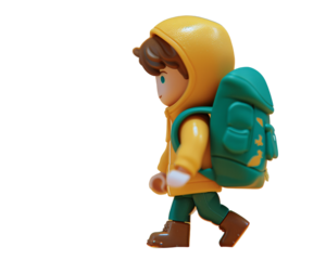 a toy figure of a boy wearing a yellow hoodie and green pants