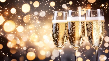 Sparkling Champagne Flutes Against a Glittering Background