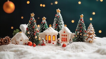 Cozy Christmas Winter Wonderland with Illuminated Cottage and Snowy Landscape