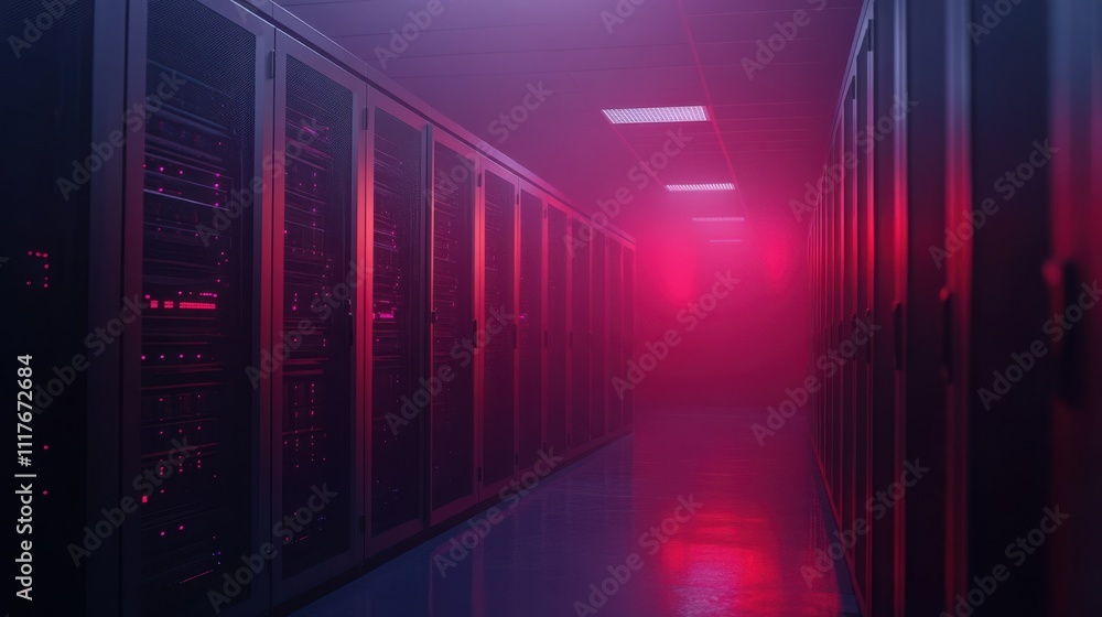 Poster high-tech environment showcasing glowing lights in a data center for enthusiasts
