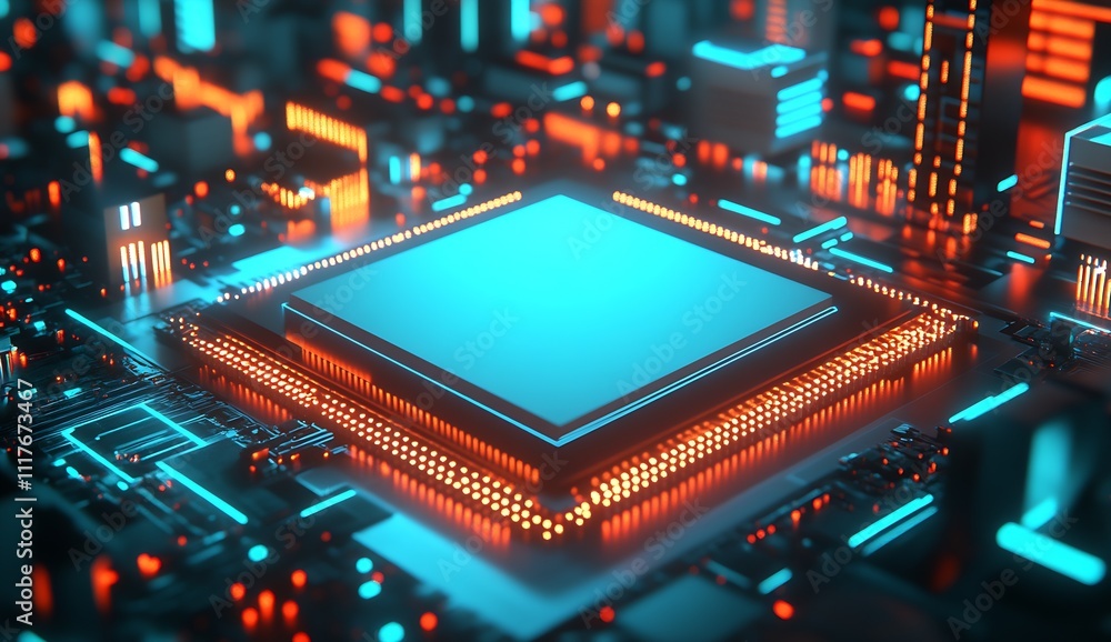 Poster Futuristic Circuit Board Design Showcasing Advanced Technology Concepts : Generative AI