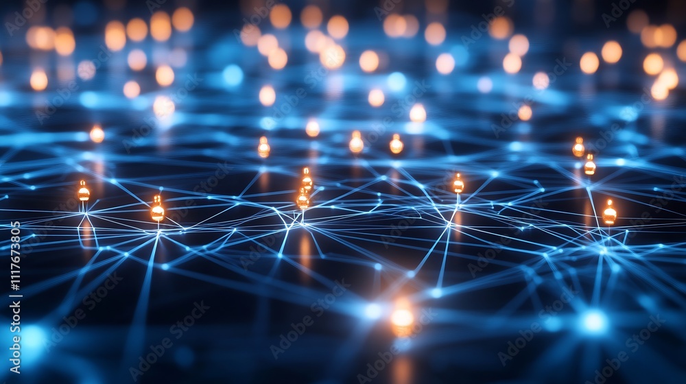 Poster Abstract Network Connections with Glowing Nodes and Lines in a Digital Space : Generative AI