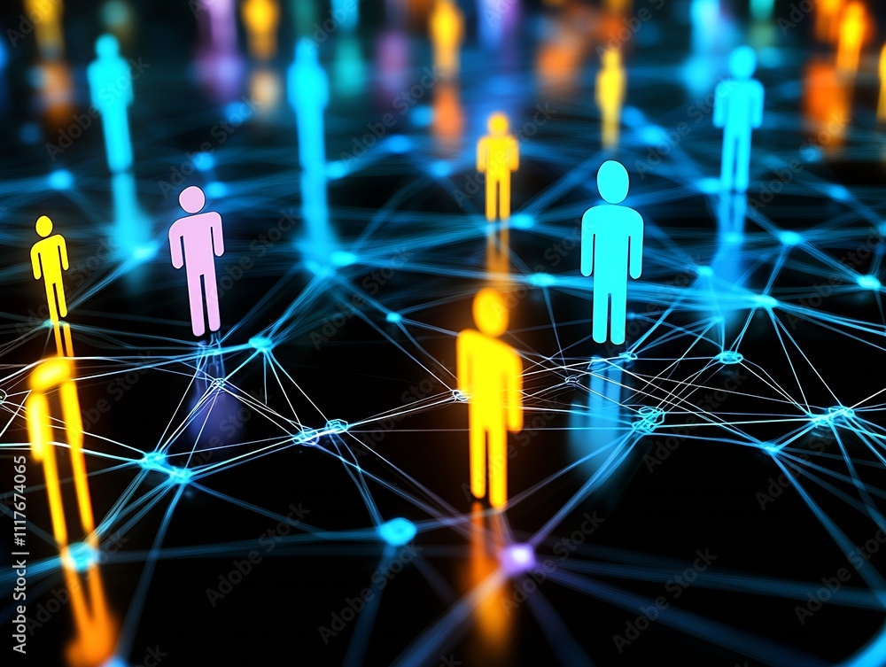 Poster colorful digital network of people connecting through technology : generative ai