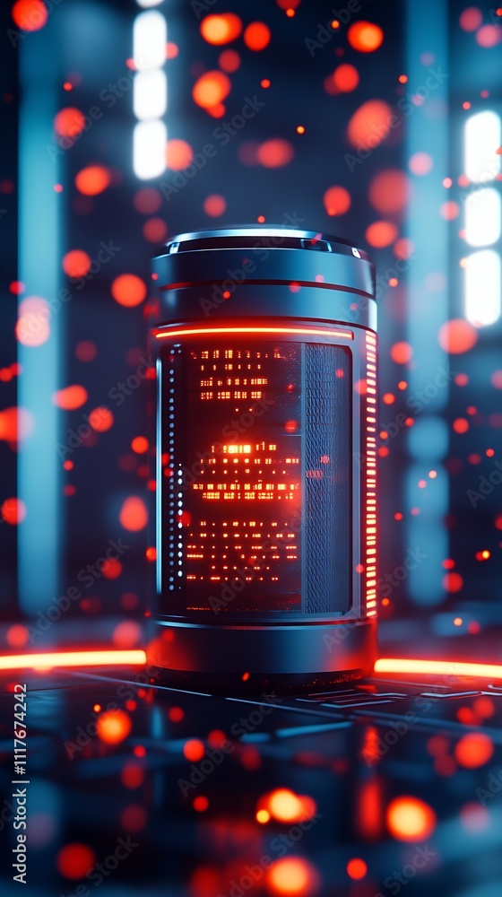 Aufkleber Futuristic Container with Digital Display and Red Lights in Sci Fi Setting : Generative AI