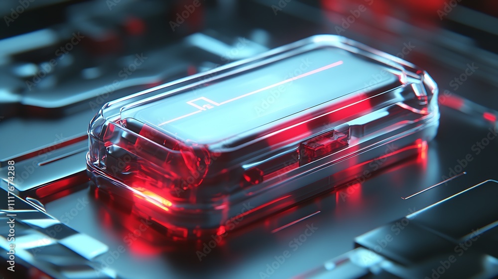 Aufkleber futuristic red and black digital battery concept with glowing circuit elements : generative ai