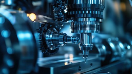 Fototapeta premium Close-up of a CNC Machine Tool with a Sharp Drill Bit