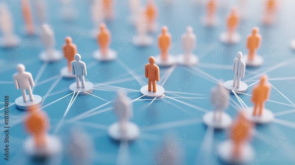 Poster Connecting Network of Abstract Human Figures on Blue Digital Background : Generative AI