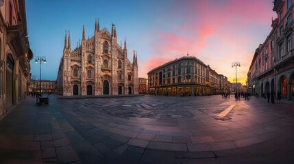 Naklejka premium Duomo Milan sunset cityscape panorama.