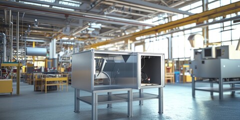 Fototapeta premium A ventilation system installed in a factory s machinery room, ensuring safe and efficient air distribution to maintain equipment performance and safety.