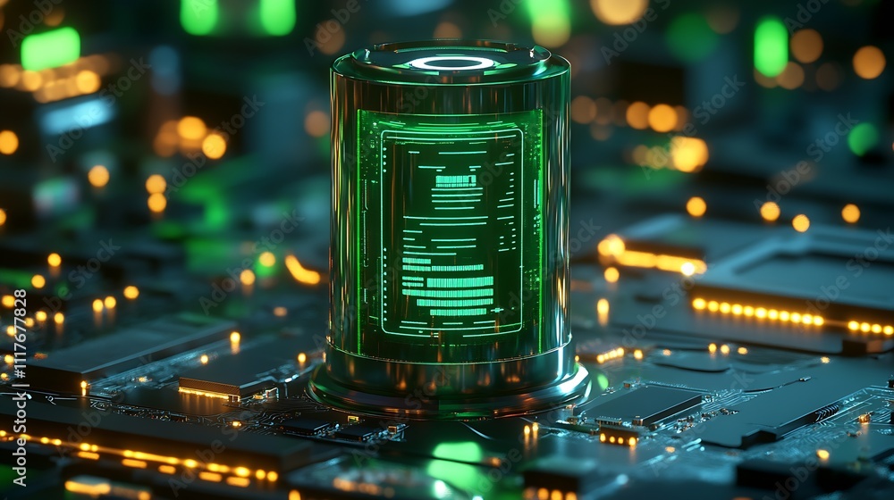 Poster advanced digital cylinder display on integrated circuit board : generative ai