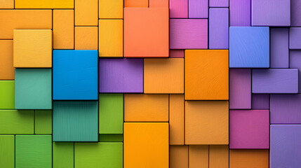 A vibrant arrangement of colorful boxes in various sizes, creating a visually appealing abstract pattern.
