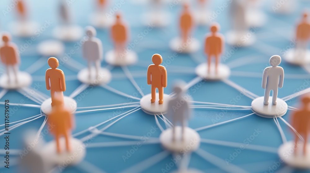 Poster social network representation with human figures on blue background : generative ai
