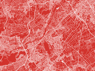 Christmas Map of Sayama, Japan in Snowy White on Festive Red Background.