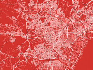 Christmas Map of Sendai, Japan in Snowy White on Festive Red Background.