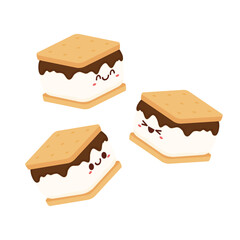 S'more graham cracker character. Chocolate bar and graham crackers. S'more graham cracker, chocolate, and marshmallow.