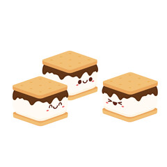 S'more graham cracker character. Chocolate bar and graham crackers. S'more graham cracker, chocolate, and marshmallow.