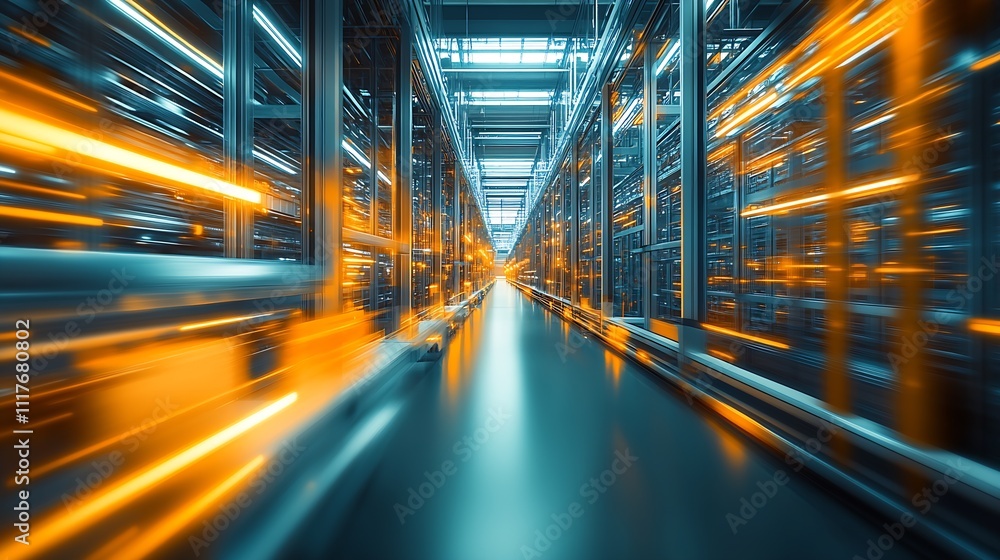 Poster Vibrant and Dynamic Data Center Corridor with Neon Lights : Generative AI