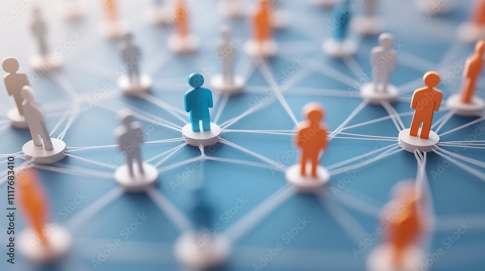 Poster Conceptual Network with Unique Blue Figure on Abstract Digital Background : Generative AI