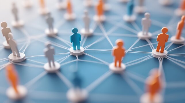 Conceptual Network with Unique Blue Figure on Abstract Digital Background : Generative AI