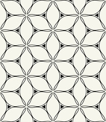 Vector seamless pattern. Monochrome graphic design. Decorative elegant petals. Regular floral background with geometric elements. Contemporary stylish ornament.