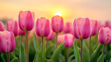 Naklejka premium Vivid Purple Tulips on a Spring Field