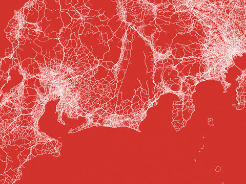 Christmas Map of Shimada, Japan in Snowy White on Festive Red Background.