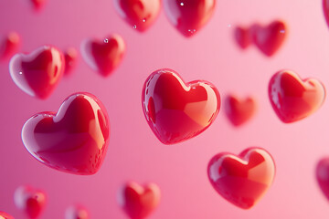 Modern Valentine's Day design featuring a gradient blend of vibrant pink and scarlet with minimalist floating heart icons, creating a chic romantic atmosphere