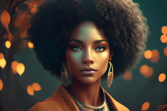 Fototapeta Belleza, mujer, cara, rostro, afro, pelo, mirada, ojos, modelo, glamur 