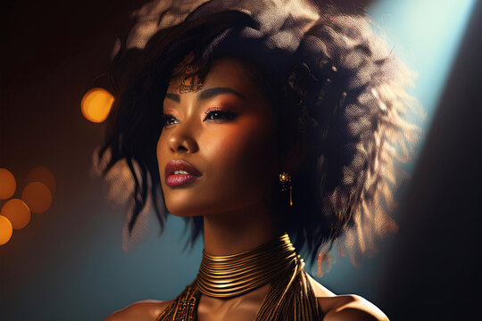 Fototapeta Belleza, mujer, cara, rostro, afro, pelo, mirada, ojos, modelo, glamur 