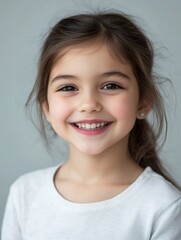 Fototapeta premium Joyful child smiling indoor portrait candid shot soft lighting close-up happiness and innocence theme