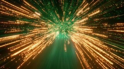 Abstract Gold and Green Light Burst Background.