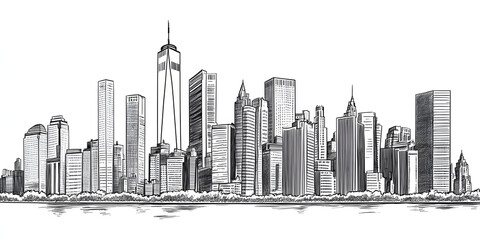 Fototapeta premium Black and white city skyline illustration