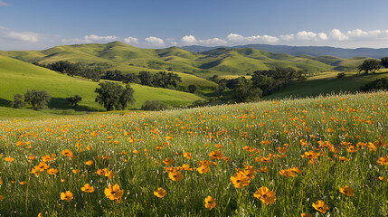 Fototapeta premium California Wildflower Meadow in Rolling Hills