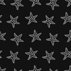 Cute hand drawn starfish seamless pattern collection in various colors in grid	
