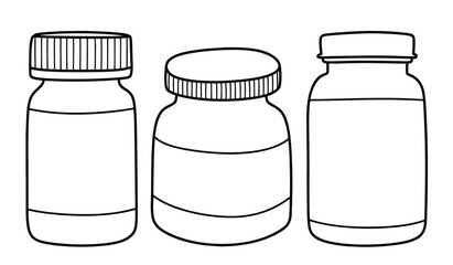 Hand drawn outline vaccine bottle. medical doodle set with art line style on isolated white background.
