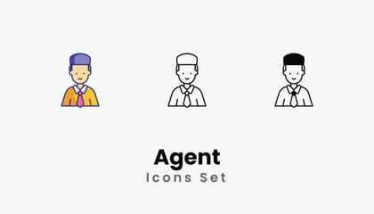 Agent Icons thin line and glyph vector icon stock illustration