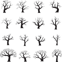set of trees silhouettes