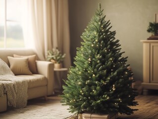 Cozy Scandinavian Style Christmas Tree in Comfortable Home Interior