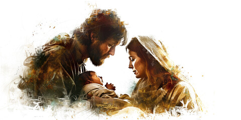 holy family in watercolor style isolated on white or transparent png