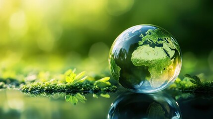 Glass Globe of the Earth on Green Foliage