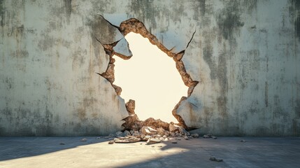 Broken Concrete Wall with Light Streaming Through.