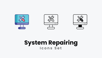 System Repairing Icons thin line and glyph vector icon stock illustration