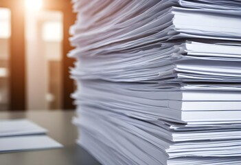 Stacks of documents or files in an office environment