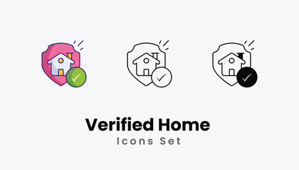 Verified Home  Icons thin line and glyph vector icon stock illustration