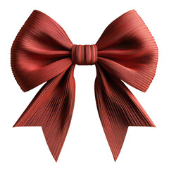 Red Shiny Bow With Classic Style Tied Center Fastened Against Black Background.