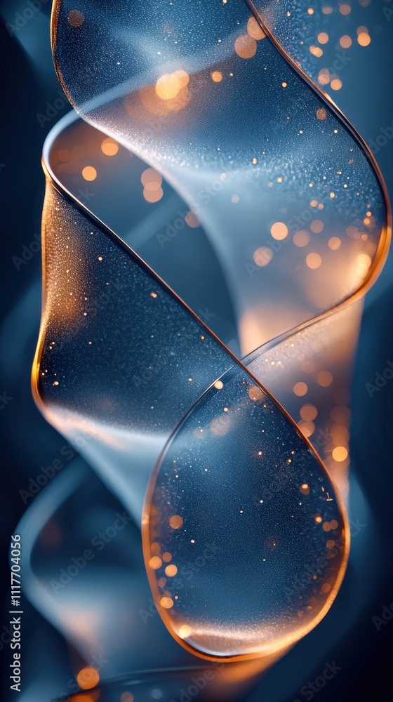 Poster abstract flowing ribbon with shimmering light reflections in a dark background