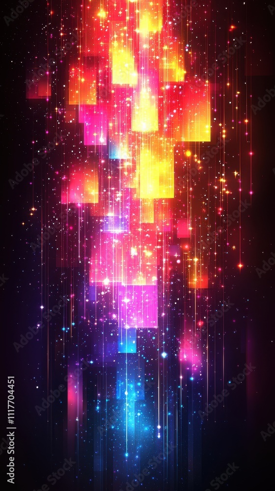Poster vibrant abstract patterns of light and color illuminate a dark background in a stunning display of d