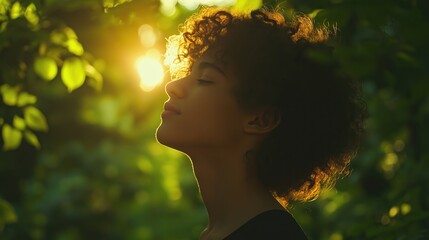 Enjoying the warmth of sunlight in a lush outdoor setting