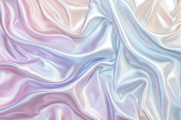 Obraz premium Texture of holographic rainbow fabric serves as a pastel abstract background, ideal for advertising cosmetics or products.